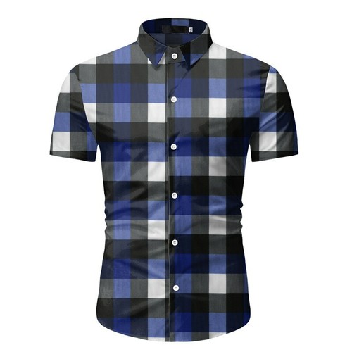 Camisa A Cuadros Roja Para Hombre Moda Corta Clásica Elegante Fiesta Con Botones - Bild 2 von 12