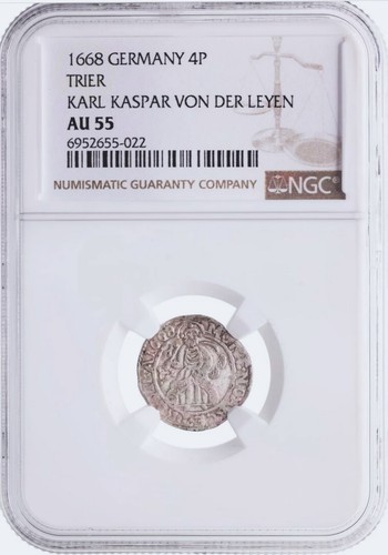 S-DS1 - Germany 4 Pfennig 1652-1673 Trier Karl Kasper NGC AU-55 Silver Coin
