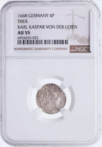 S-DS1 - Germany 4 Pfennig 1652-1673 Trier Karl Kasper NGC AU-55 Silver Coin