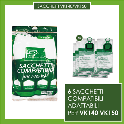 Kit Ricambio Per Aspirapolvere Vorwerk Folletto Kobold VK140 E VK150 - 6 Sacchetti In Microfibra, 6 Profumini E Filtro Motore