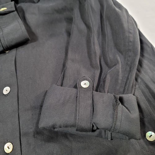 Camicia nera con bottoni Soft Surroundings taglia small tasca tencel manica arrotolata - Foto 7 di 18