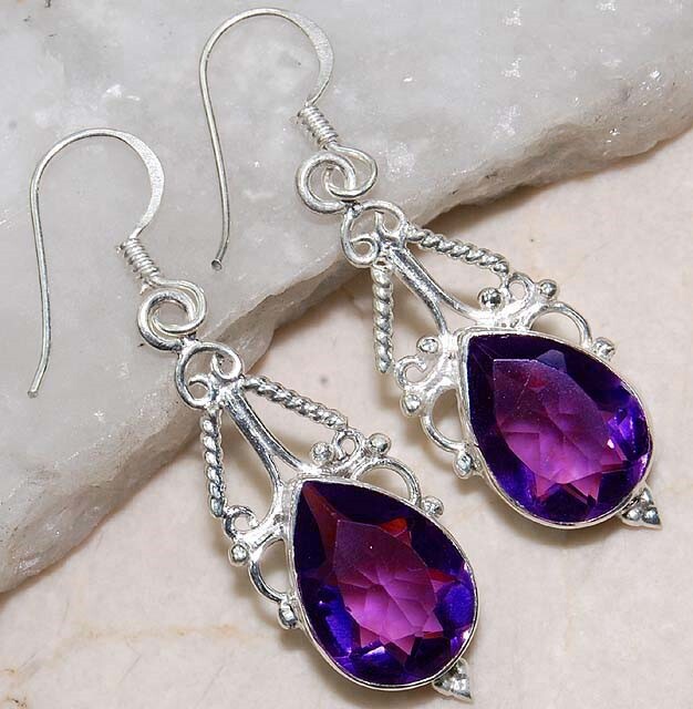 5CT Genuine Amethyst 925 Sterling Silver Earrings at 19-3 Size