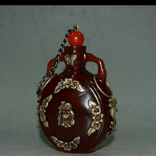 Bottiglia da fiuto vintage argento tibetano ambra antica regalo decorativo da collezione - Foto 3 di 4