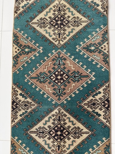 Vintage Hand Knotted Soft Wool Oriental Geometric Rug, 2x11 Turkish Runner Rug - Picture 10 of 13