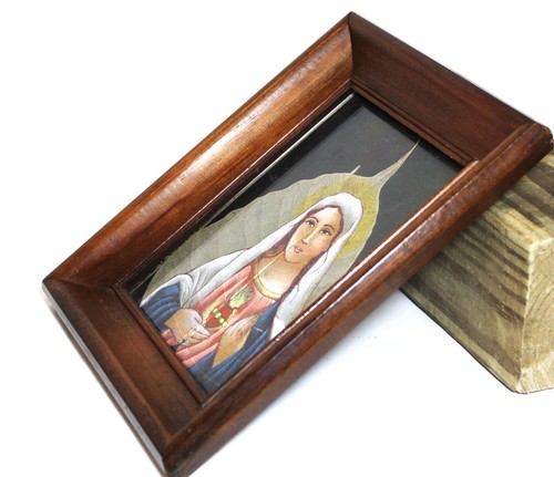 Vintage Wall Art Mother Mary Peepal Leaf 9"X7" Wood Frame - Picture 4 of 6