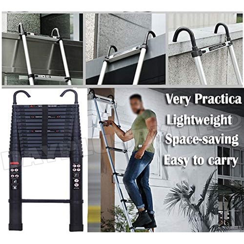 Folding Ladder 3-6M Aluminum Telescoping Collapsible Roof Climb Ladders + Hooks - Picture 4 of 16