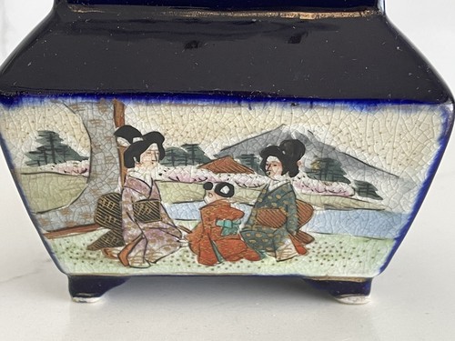 Japanische Satsuma Räuchergefäß - Koro Kinkozan Style Gosu - Blau - Bild 3 von 10