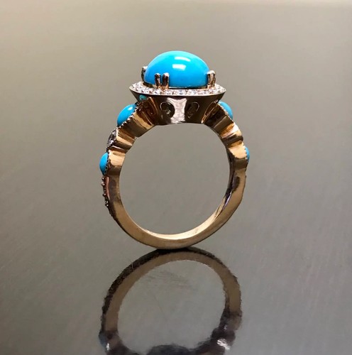 Vintage 2Ct Oval Cut Simulated Turquoise Women's Wedding Ring Sterling Silver925 - Bild 3 von 5