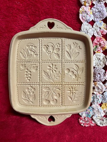 Vintage Brown Bag Cookie Art Stoneware Cookie Mold with Flower Design 1988 Hill - Picture 3 of 6