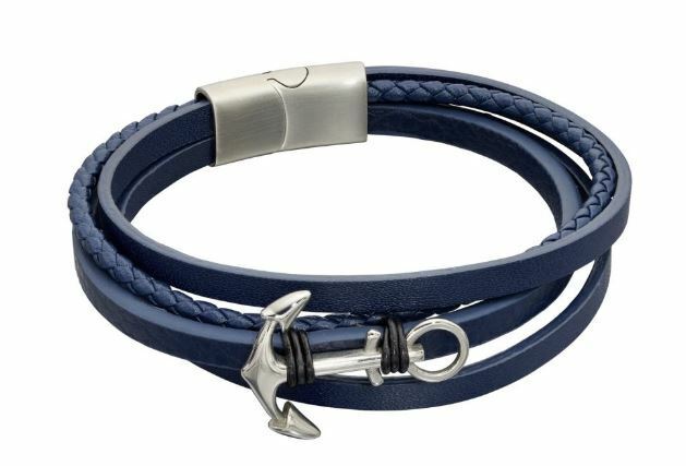 Fred Bennett Marine Cuir Multi Rang Bracelet Tressé Avec Ancre (B5319)