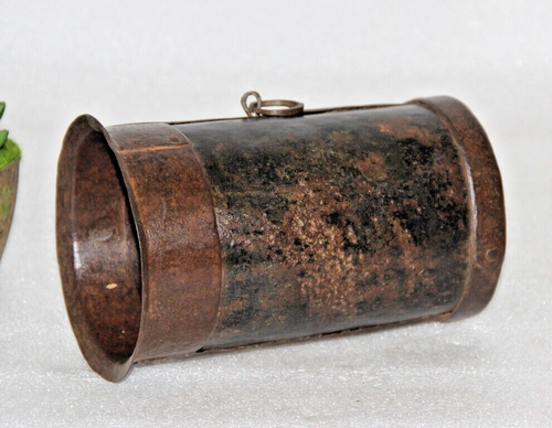 Vintage Rustic Indian Wabi Sabi Hand Carved Iron Grain Measure Storage Pot - Picture 4 of 7