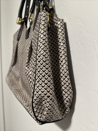 Brahmin Eliza Hobo Tote Bag Snake Textured Gray Black Leather NWOT - Picture 3 of 9