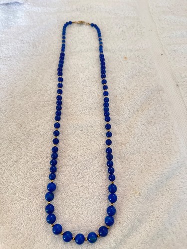 Vtg LAPIS LAZULI EXCEPTIONAL MATCHED BLUE GOLDPLATE Long Bead Necklace - Picture 4 of 8