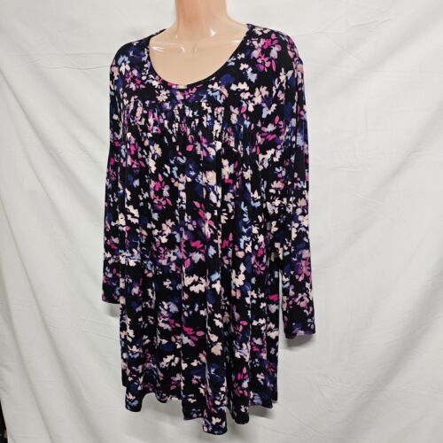 Lane Bryant Women Top Blouse Shirt Size 22/24 Black Floral Round Neck 3/4 Sleeve - Picture 10 of 14