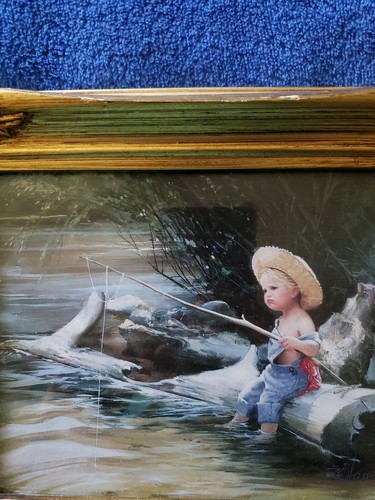 "Little Fisherman" Boy Fishing Framed Mini Lithograph By Donald Zolan - Picture 3 of 4