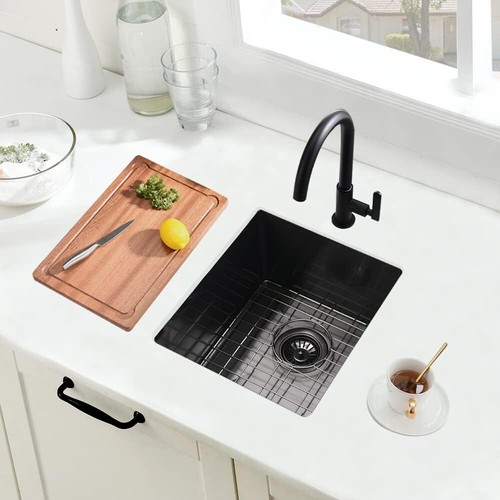 Sleek 15x17 Black Undermount Bar Sink - 16 Gauge Stainless Steel Design - Picture 5 of 11