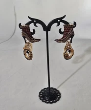 LUNCH AT THE RITZ Fancy Shoes 24KT Gold Plated Enamel & Crystal Pierced Earrings