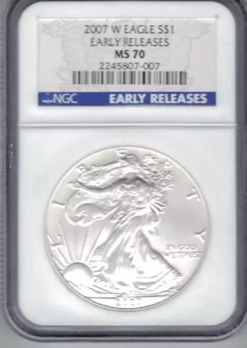 2007 W BURNISHED SILVER EAGLE NGC MS 70  ER  LABEL FREE SHIPPING
