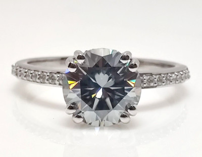 1.8Ct Gray Round Moissanite Hidden Halo Wedding Ring 14k White Gold Propose Ring