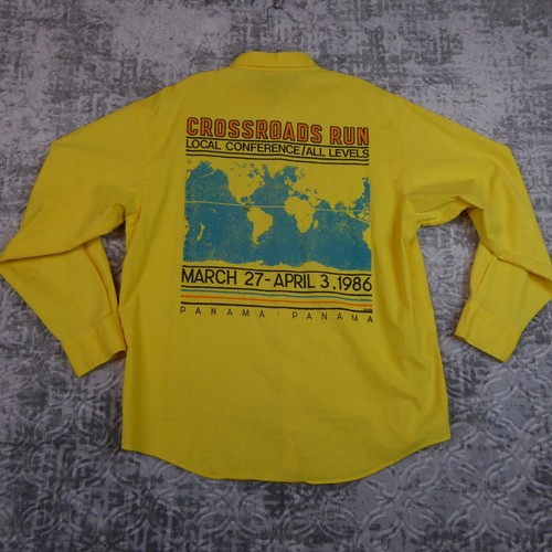 Vintage OP Ocean Pacific Shirt Men's Large Yellow 1986 Crossroads Run Surfer