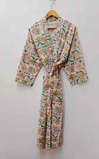 Indian Floral Printed 100 Cotton Robe Long Kimono Sleepwear Night Kimono Dress