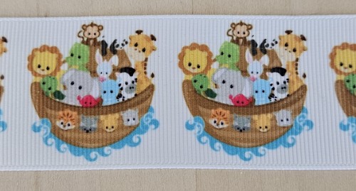 7/8 & 1,5 Zoll (1 YD) Noahs Arche Ripsband zwei von zwei Giraffen Elefant Löwe - Bild 2 von 2