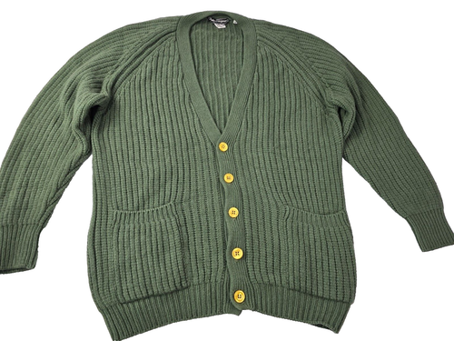 Salvatore Ferragamo Cashmere Heavy Thick Ribbed Cardigan Sweater Green M Italy - Picture 12 of 16