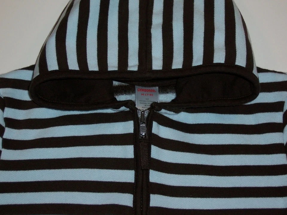 Gymboree "GIRLS BEST FRIEND" tamanho 7-8 HOODIE...LISTRADO AZUL E MARROM...EUC  - Imagem 2 de 3