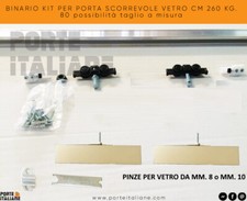BINARIO KIT PER PORTA SCORREVOLE VETRO CM 260 KG. 80 possibilità taglio a misura
