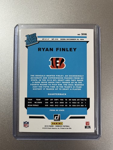 Ryan Finley Cincinnati Bengals Panini Donruss NFL 2019 REDRATED ROOKIE SP - Bild 3 von 3