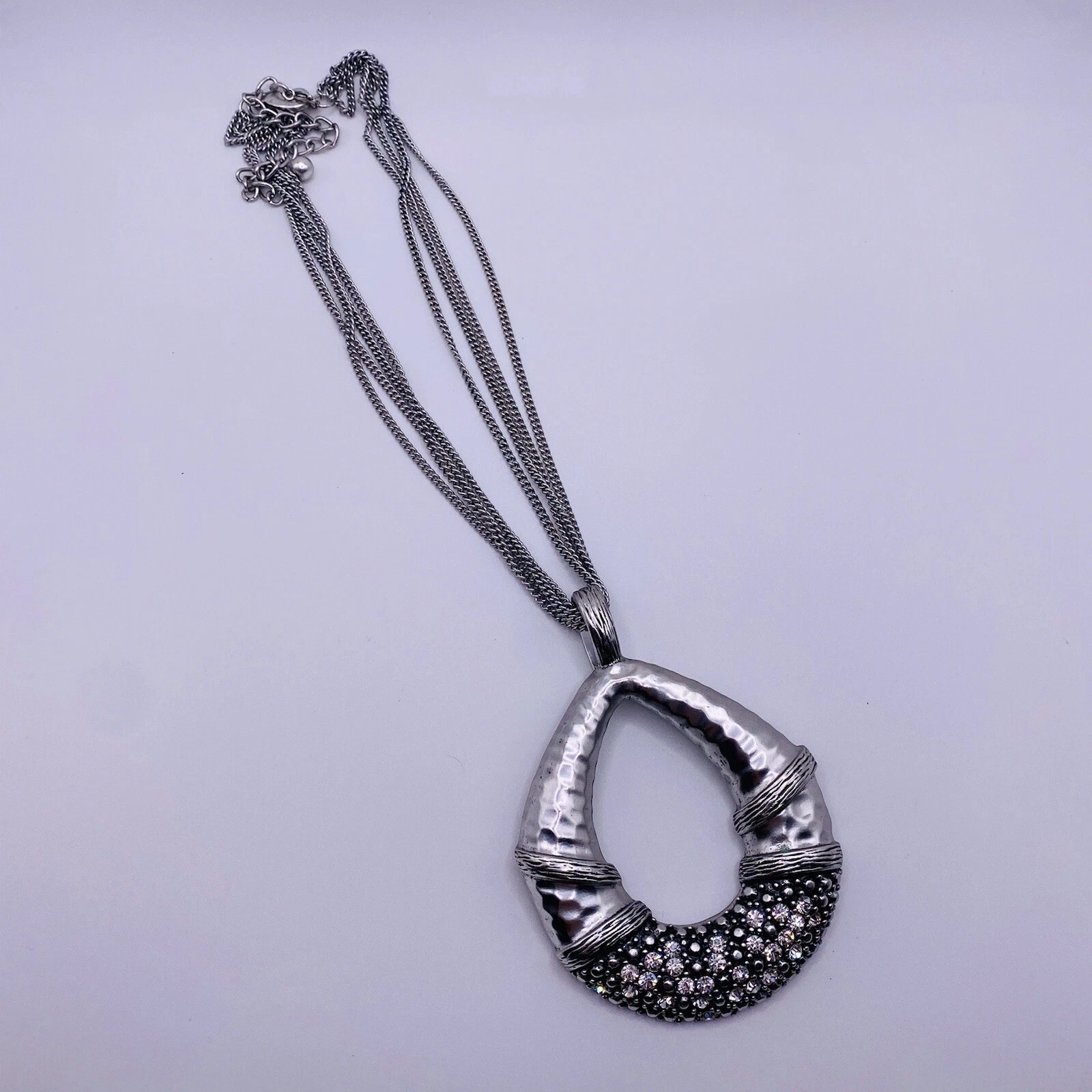 VETEMENTS Collana Premier Designs strass argento grande ciondolo grosso 16” nuova