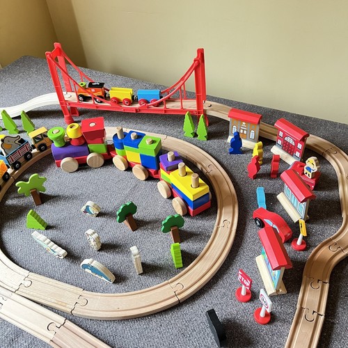 Carousel Playtive Wooden Train Bundle Brio Compatible Plus Shape Train - Picture 2 of 22
