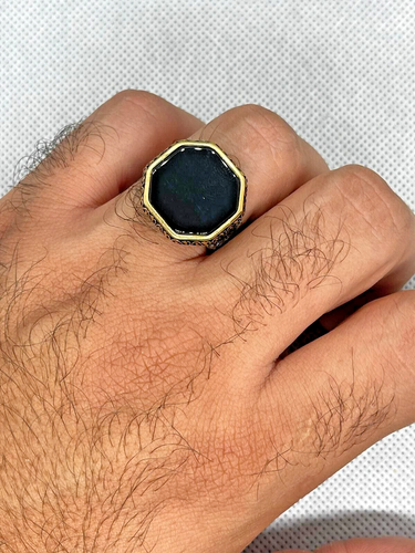 Handgefertigter Onyx Stein Ring Silber 925 Sterling schwarz für Herren Größe 11,25 US - Bild 6 von 6