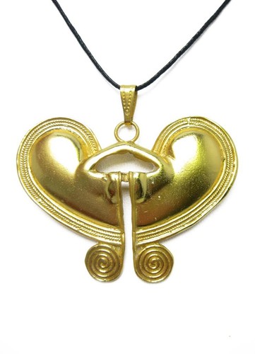 24k GP Pre-Columbian Convex Butterfly Pendant Necklace| Across The Puddle - Picture 1 of 8