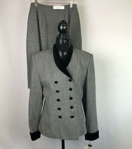 Valerie-Stevens-Women-Suit-Size-8-Skirt-Blazer-Suit-Black-Wool-White-Vintage-NWT