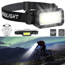 COB LED Headlamp USB Rechargeable Headlight Torch Work Light Bar Head Band Lamp