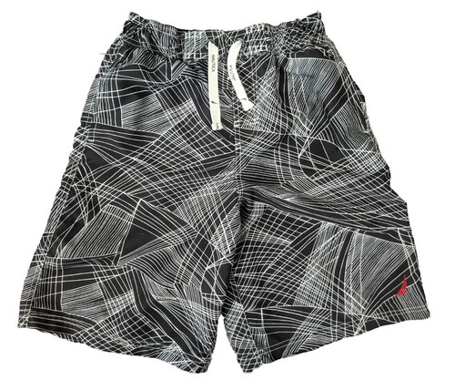Nautica Boy's Youth L (14/16) Black W/Geometric Pattern Swim Trunks Mesh Insert