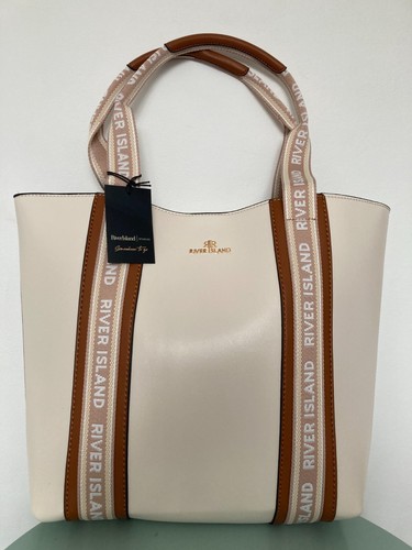 River Island Womens Shopper Bag cream Webbing Strap tote Grab Top Handles new - Picture 10 of 20