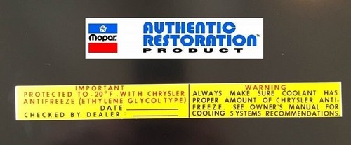 For 1969 1973 Chrysler Dodge Antifreeze Radiator Core Support Decal MoPar - Picture 2 of 2