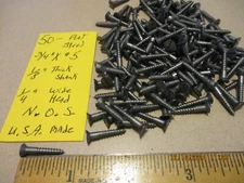 50-NEW-OLD STOCK, SLOTTED FLAT HEAD STEEL WOOD SCREWS  3/4" LONG X #5=1/8" SHANK