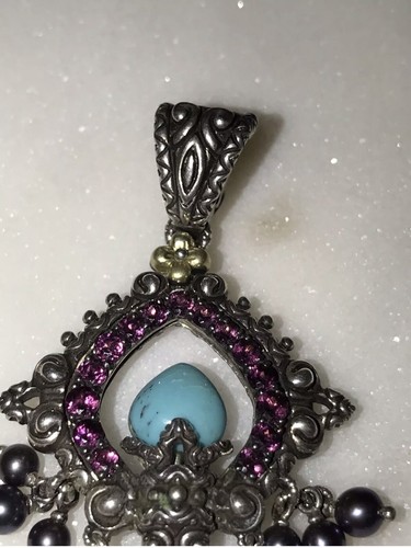 Barbara Bixby SS Chiave Oro 18k Granati Brasiliani, Apatite, Perle Turchese Rara - Foto 5 di 21