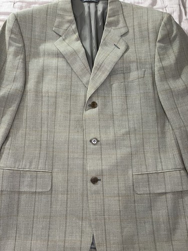 Canali Mens 40 R Saks 5th Green w/gold windowpane Italy Wool Blazer Suit Jacket - Picture 3 of 19