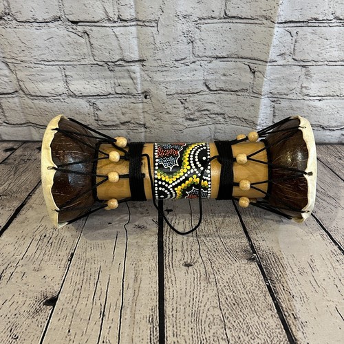 32cm Two Ended Wooden Djembe Bongo Painted African Influenced Drum High Handmade - Picture 5 of 11