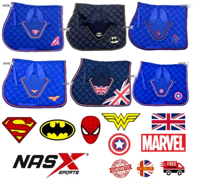 Qualität Pferd Sattelunterlage Flyveil Set UK Comic Superman Spiderman Batman Superheld