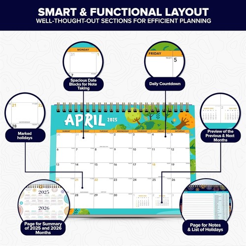 18 Months Small Desk Calendar 2025 Standing Flip Jan 2025-June 2026-8X6In Stand - Picture 2 of 2