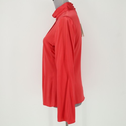 Armani Collezioni Top Womens 8 Orange Red Silk Satin Pleated Zip Blouse New - Picture 15 of 18