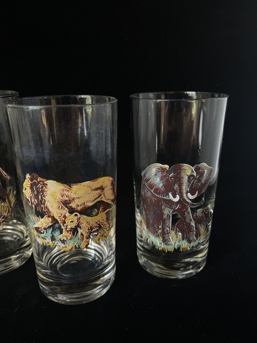 Vintage Set of 4 Highball 6" Cocktail Juice Glasses African Wildlife - Picture 5 of 6