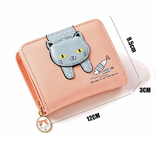 Female Cute Cat Zipper Small Coin Purse Short Wallet Card Holder Money Bag - Picture 2 of 16
