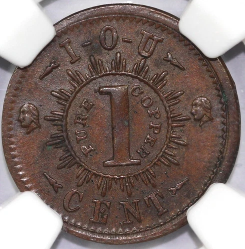 1861-65 CWT F-390/434a I.O.U. One Cent Civil War Token NGC MS 61