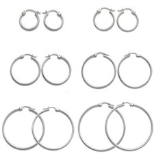 925 Sterling Silver Thin Plain Polished Hoop Earrings Choose Diameter 